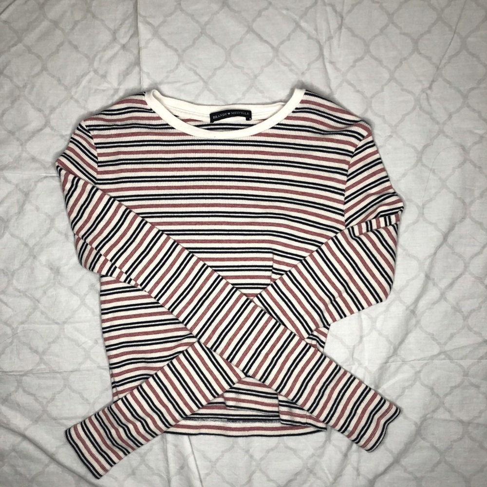 Brandy Melville Pink and White Striped Top